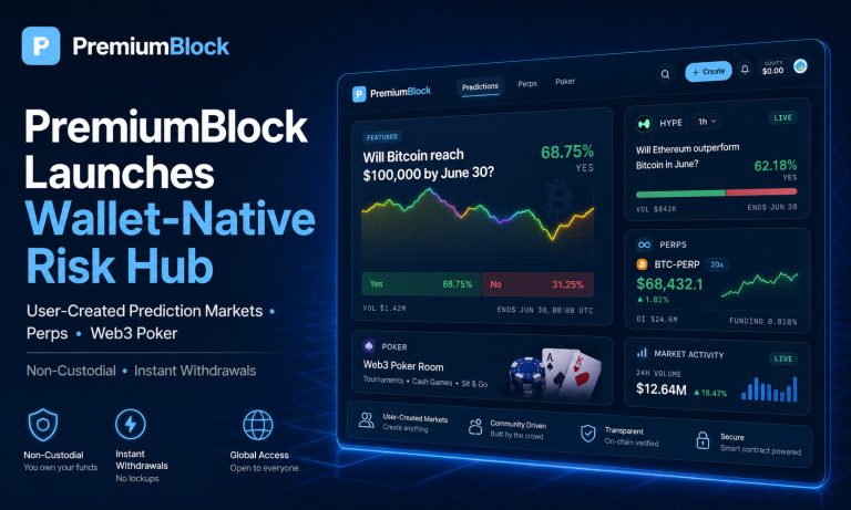 PremiumBlock Launches Non-Custodial Risk Hub For User-Created Prediction Markets, Perps And Web3 Poker PremiumBlock Launches Non-Custodial Risk Hub For User-Created Prediction Markets, Perps And Web3 Poker