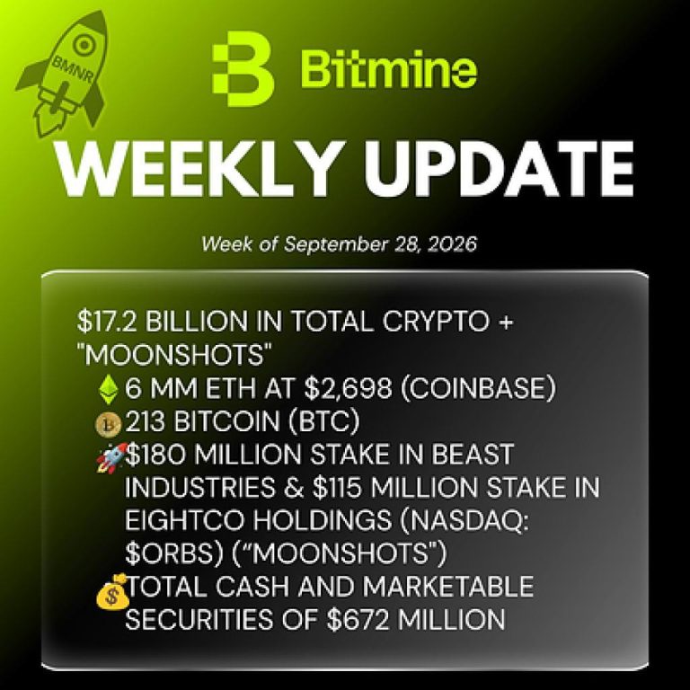 Bitmine Immersion Technologies (BMNR) Announces ETH Holdings Reach over 6 Million Tokens with Total Crypto, Cash & Marketable Securities Holdings of $17.2 Billion Bitmine Immersion Technologies (BMNR) Announces ETH Holdings Reach over 6 Million Tokens with Total Crypto, Cash & Marketable Securities Holdings of $17.2 Billion